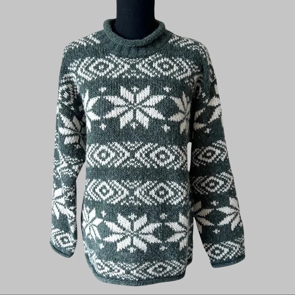 Vintage Daniel Hechter Snowflakes Wool Blend Chunky Christmas Ugly Sweater